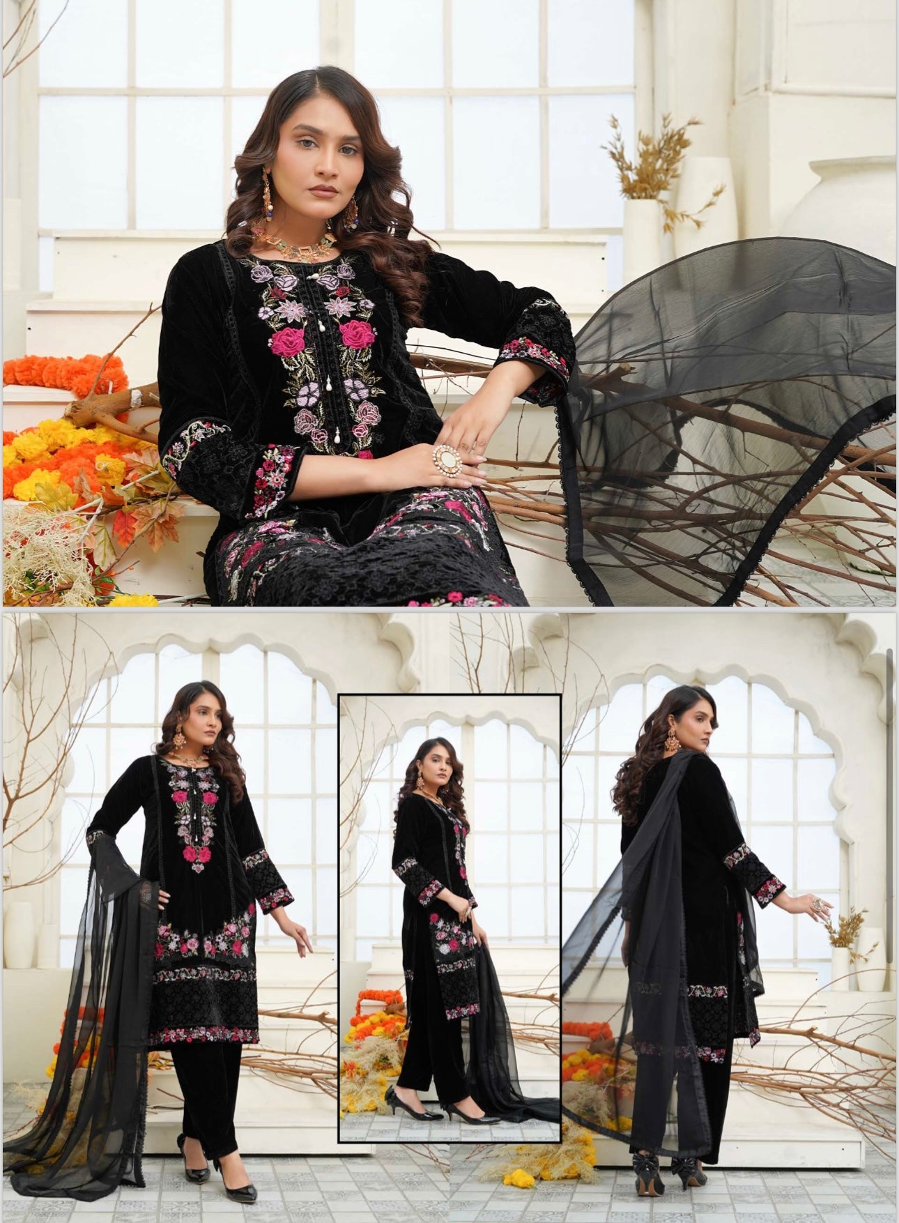 Brit 3 piece luxury Valvet_81042 Pakistani ladies suit Red B300