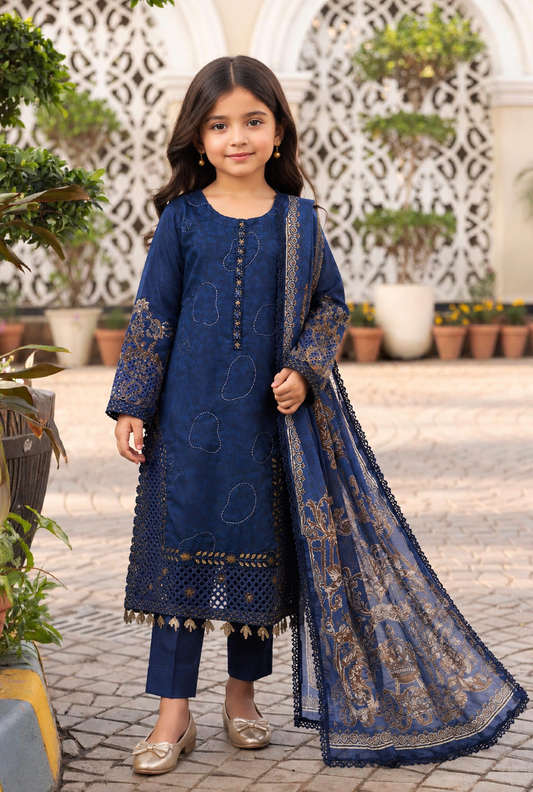 KIDS MARIA B INSPIRED 3 piece embroidered Pakistani ladies suit B526