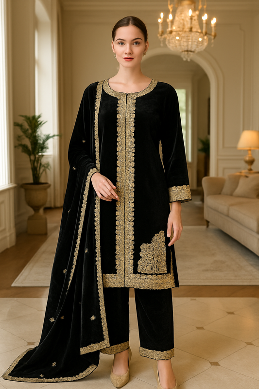 Brit 3 piece velvet_6019 Pakistani ladies suit black B15
