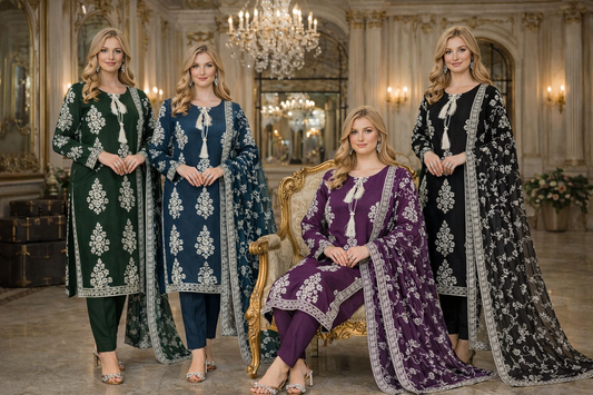 Brit 3 piece Chiffon _81042 Pakistani ladies suitTeal B462