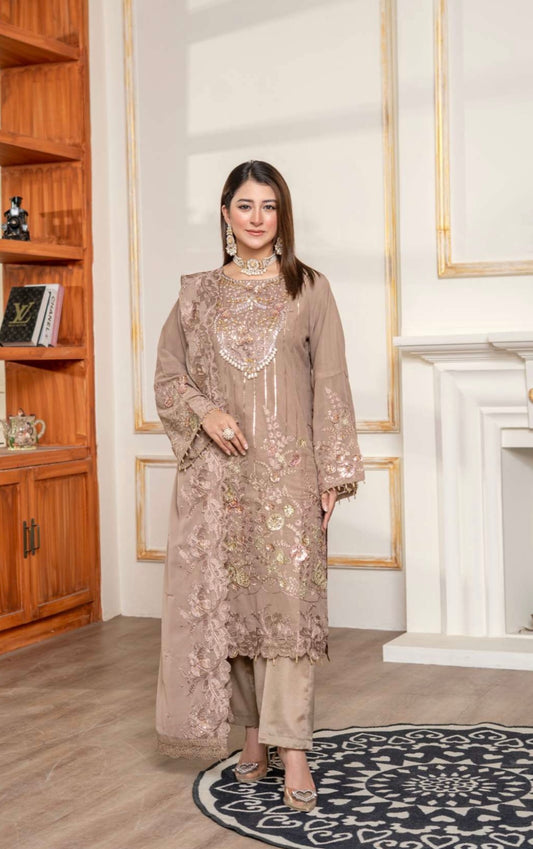 Maria B inspired 3 piece luxury chiffon _81042 Pakistani ladies suit Black B302