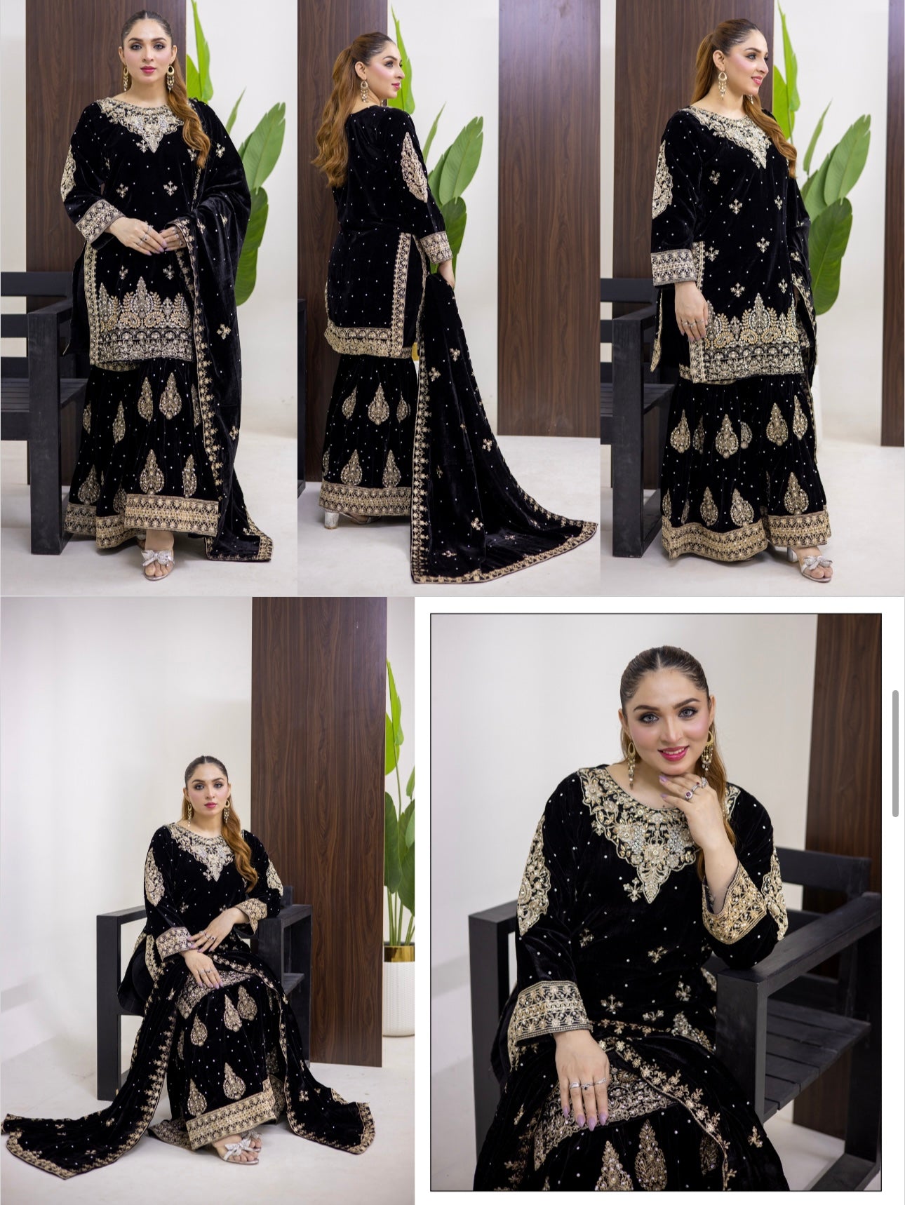 Brit 3 piece luxury Valvet_81042 Pakistani ladies suit black B294