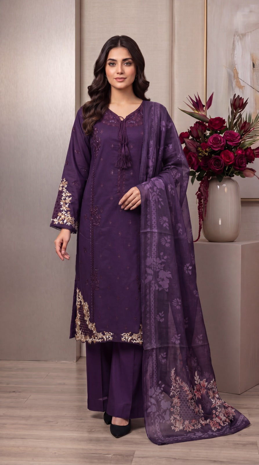 BRIT 3 piece embroidery cotton ladies dress B607