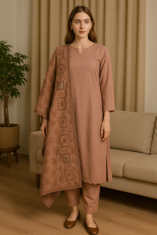 Brit 3 piece Dhanak with embroidery shawl_6061 ladies suit B33