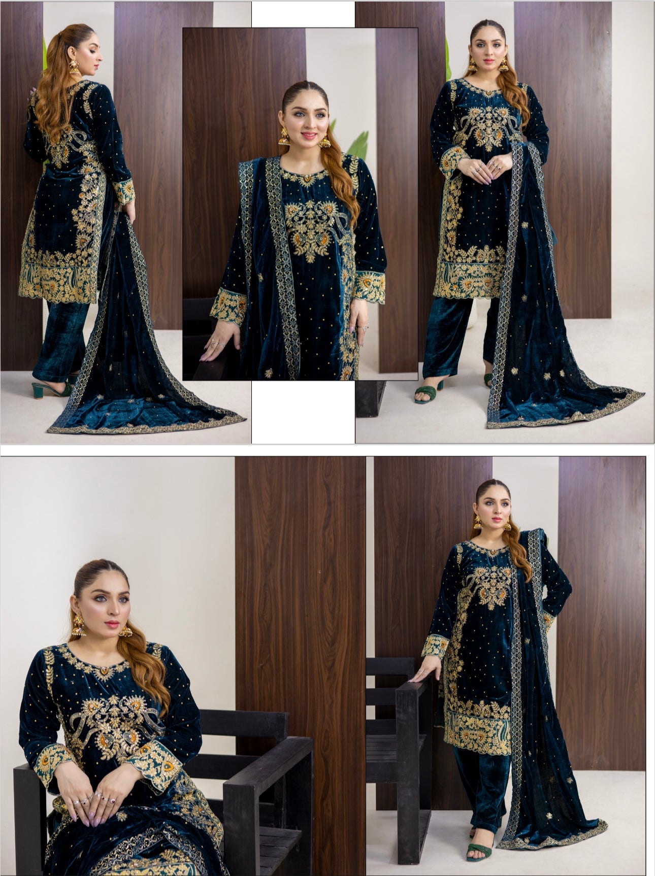 Brit 3 piece luxury Valvet_81042 Pakistani ladies suit Teal B290