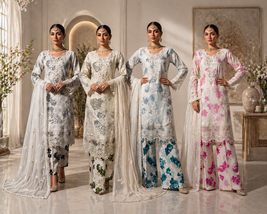 Brit 3 piece ladies floral embroidered chiffon collection B573