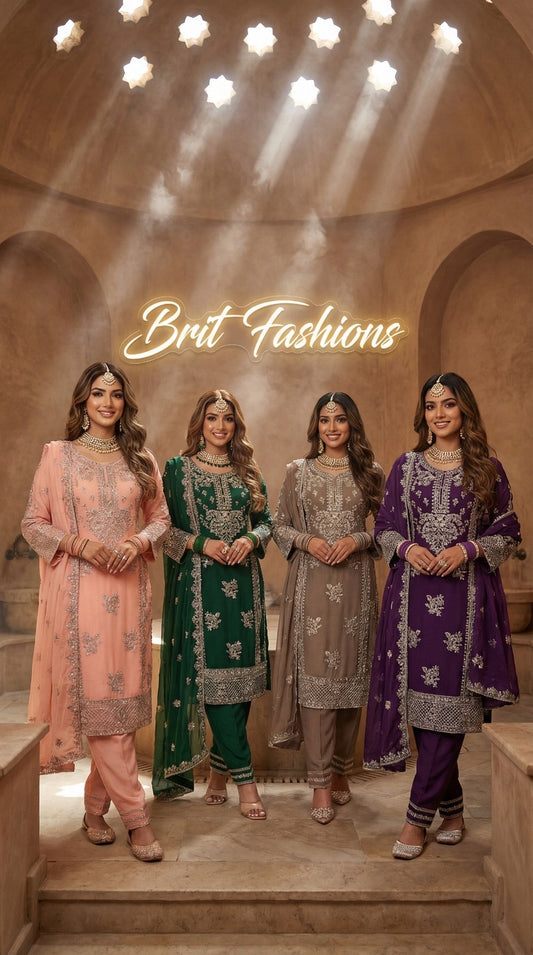 BRIT 3 piece Mother and daughter luxury Chiffon _81042 Pakistani ladies suit B525