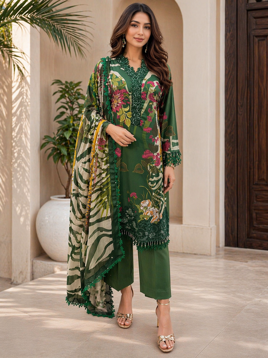 M print 3 piece linen Pakistani ladies suit B552