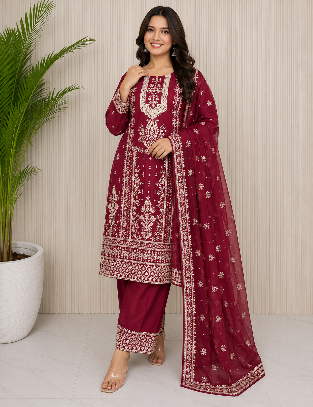 Brit 3 piece embroidered summer cotton collection ladies dress B625