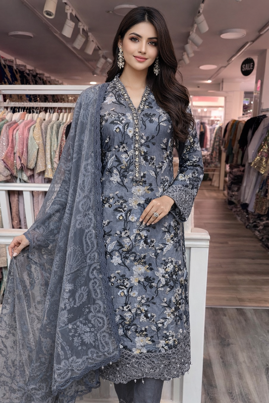 MARIA B INSPIRED 3 piece silk embroidered Pakistani ladies suit B537
