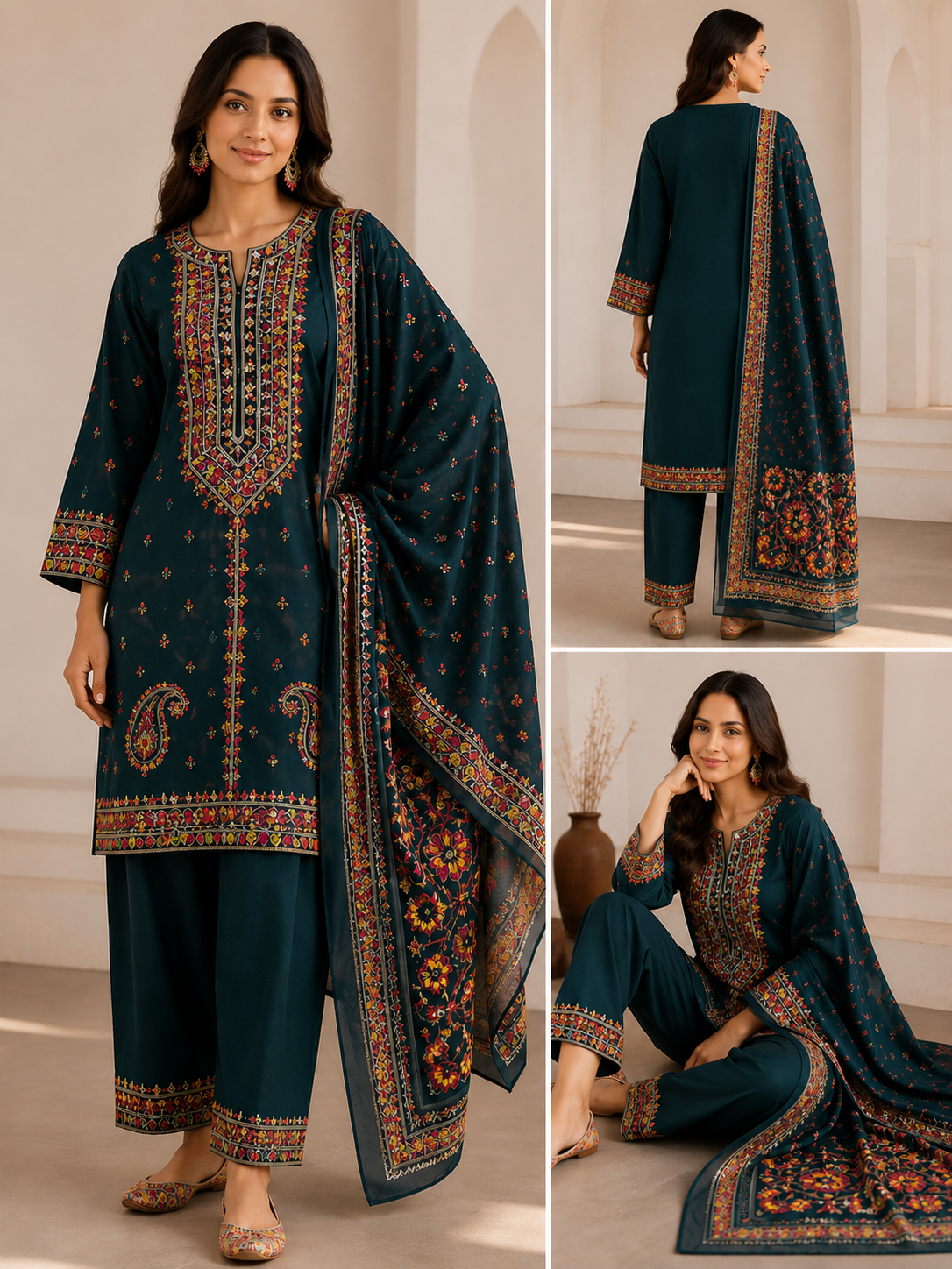 KARMA INSPIRED 3 piece embroidered summer cotton collection ladies dress B620