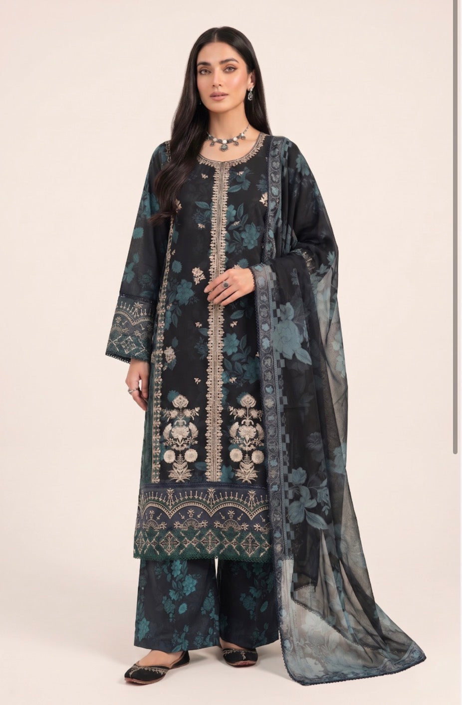 KHADI 3 piece embroidery lawn ladies dress B609