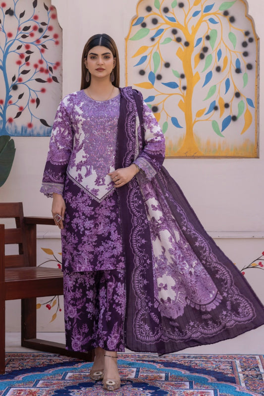 M Print 3 piece slub Pakistani ladies suit B397