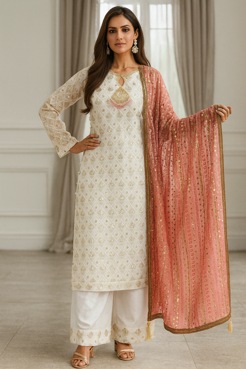 Brit 3 piece luxury chiffon _81042 Pakistani ladies suit pink B226