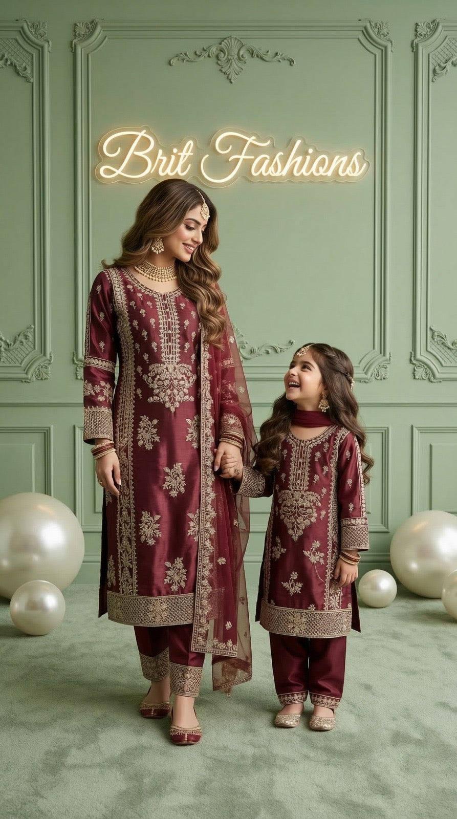BRIT 3 piece Mother and daughter luxury silk _81042 Pakistani ladies suit B528