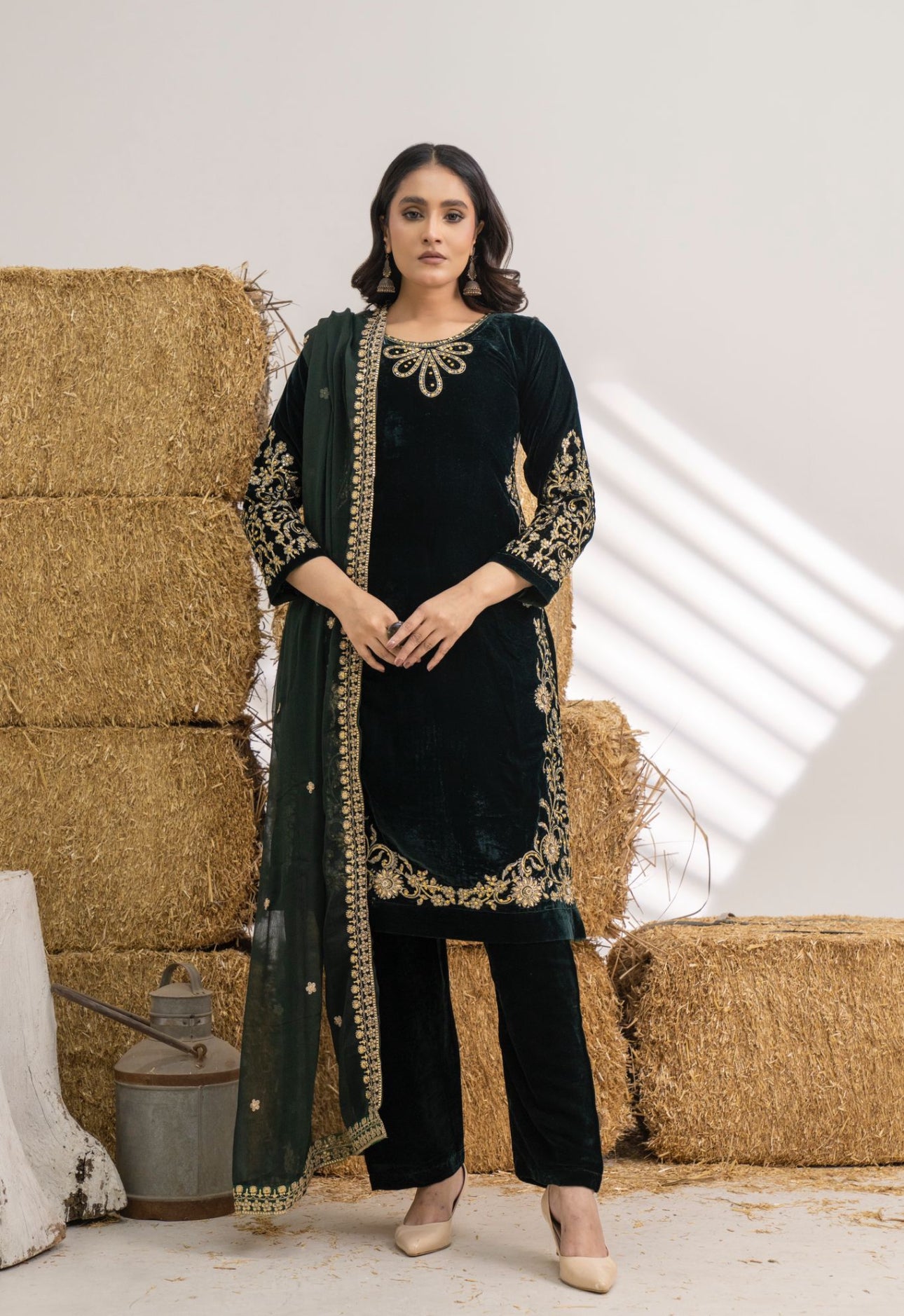 Brit 3 piece luxury Designer Valvet winter Pakistani ladies suit B320