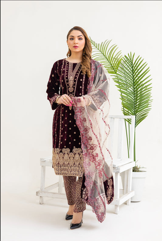 Brit Valvet 3 piece_3045 Mehroon B6