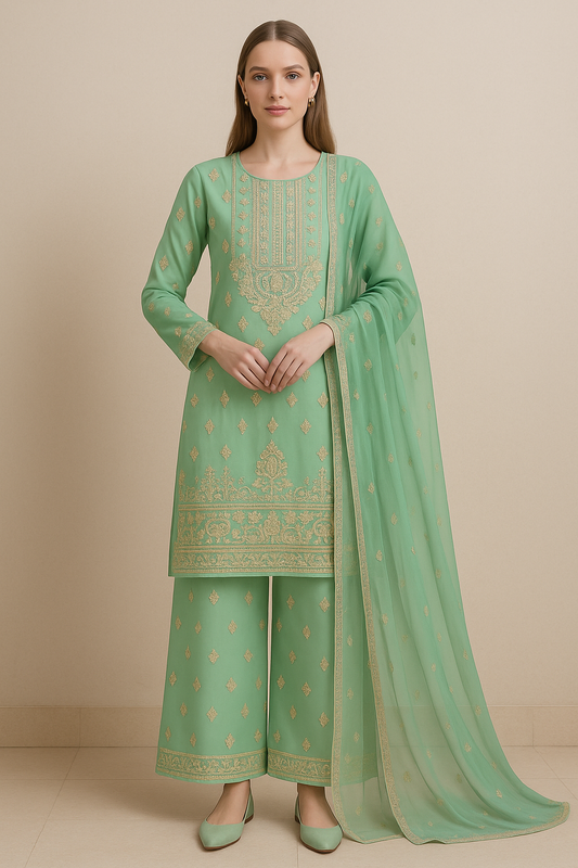 Brit 3 piece chiffon_81042 Pakistani ladies suit Mint B277