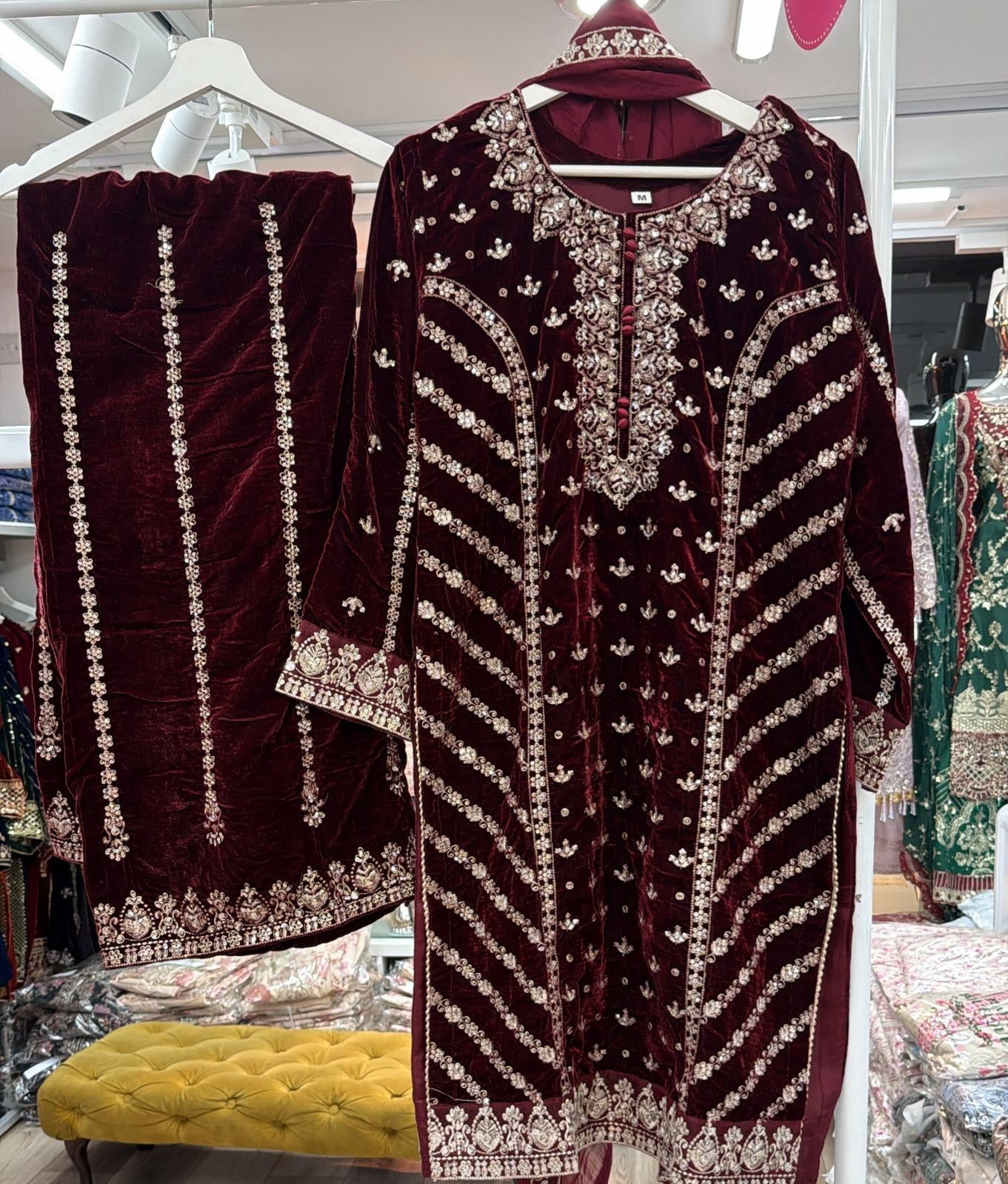 Brit 3 piece luxury Designer Valvet winter Pakistani ladies suit_B311