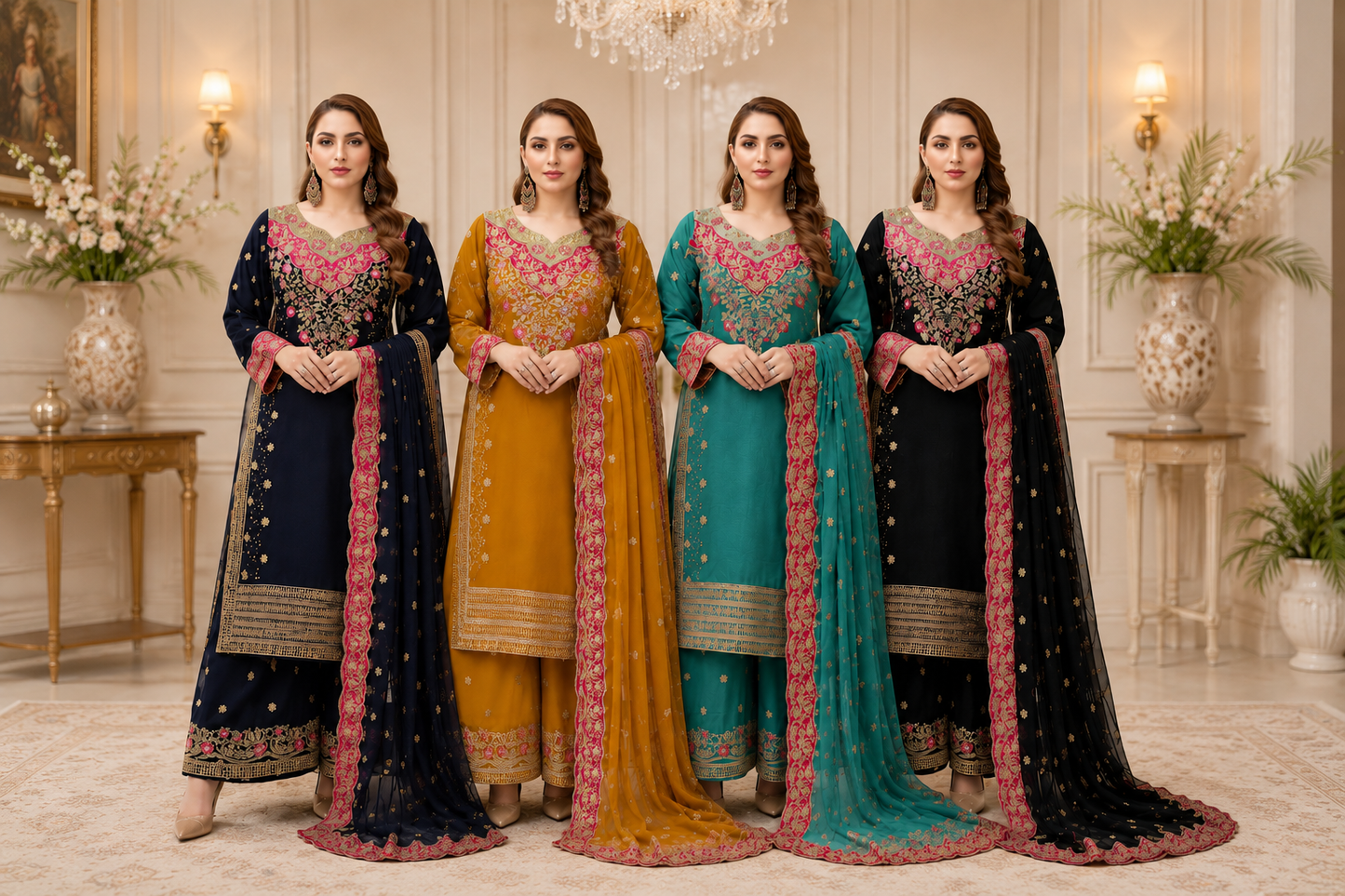 Asim Jofa inspired 3 piece chiffon ladies dress B596