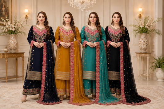 Asim Jofa inspired 3 piece chiffon ladies dress B596