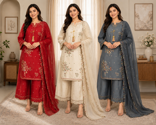 BRIT 3 piece embroidered cotton ladies dress B619