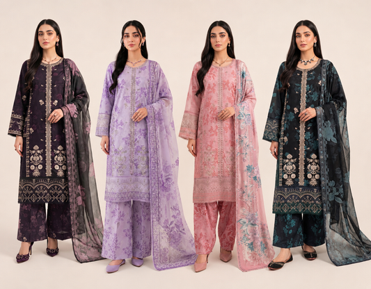 KHADI 3 piece embroidery lawn ladies dress B609