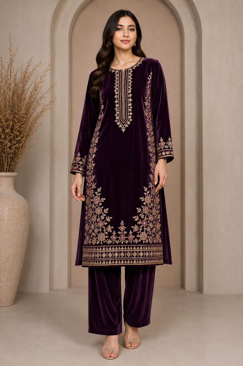 BRIT 2 piece designer Micro Valvet collection ladies dress B734