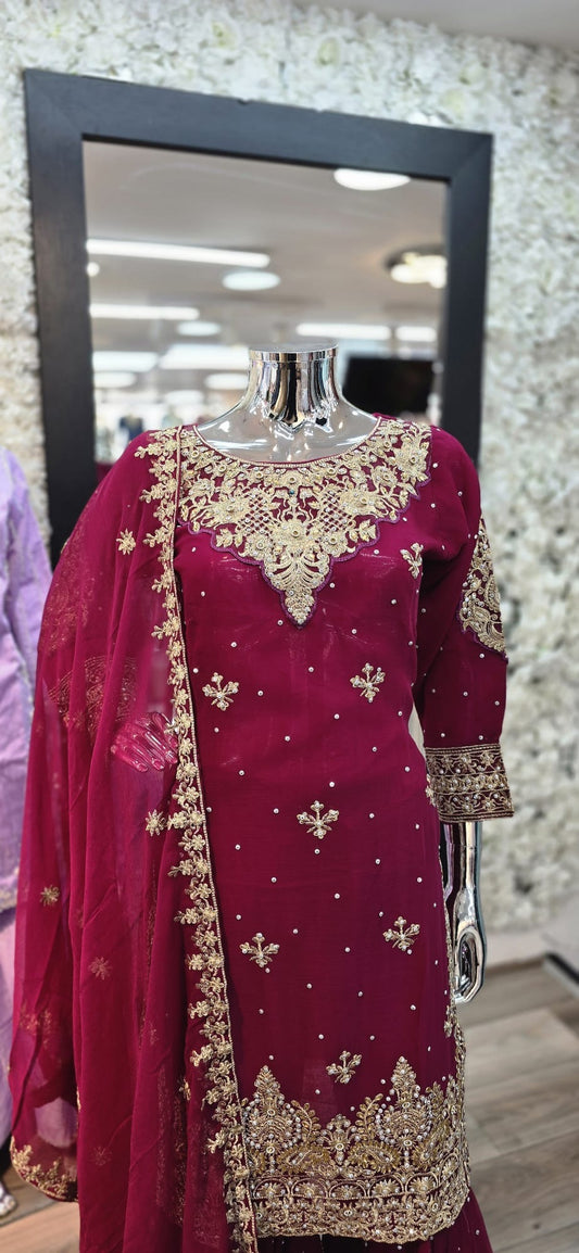 Brit Mother and Daughter 3 piece Chiffon_100293 magenta B100