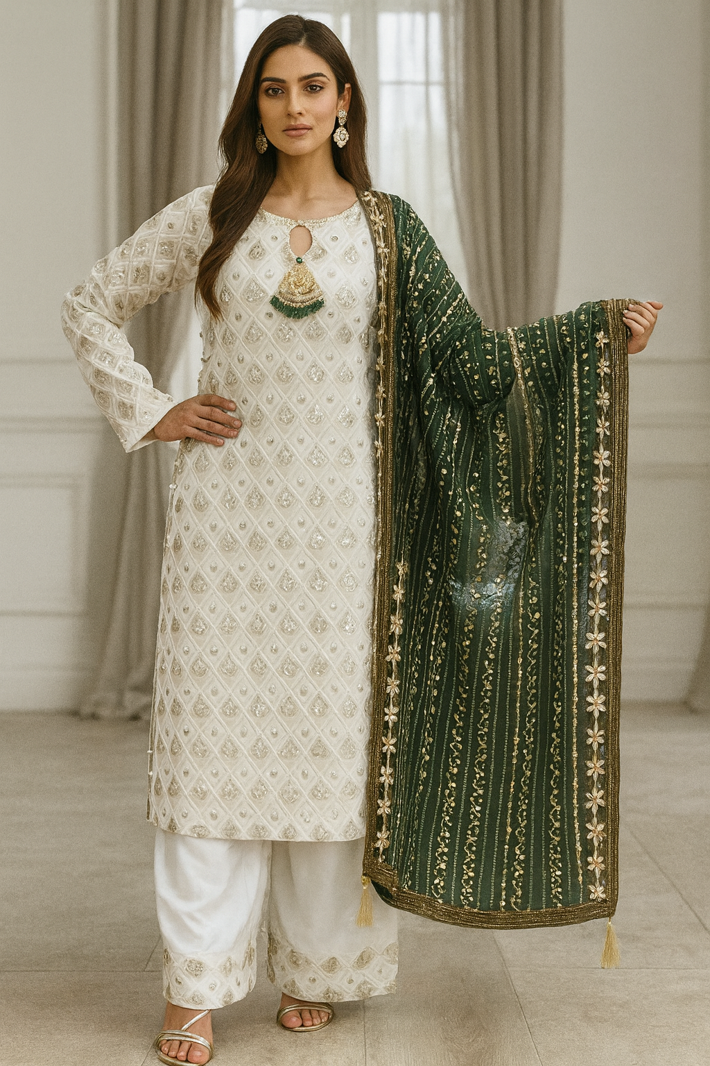Brit 3 piece luxury chiffon _81042 Pakistani ladies suit Green B226