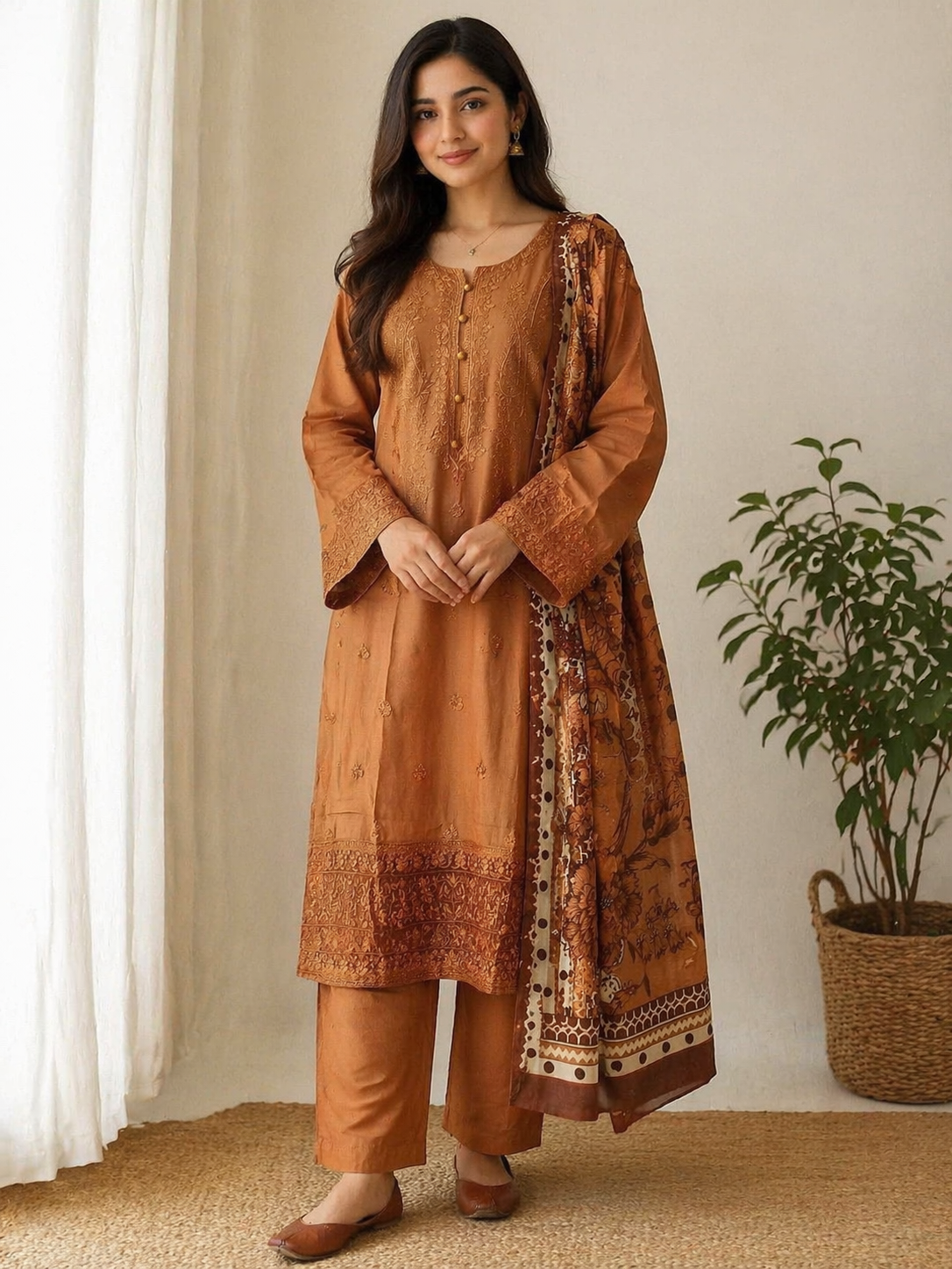 BRIT 3 piece LINEN embroidered suit B542