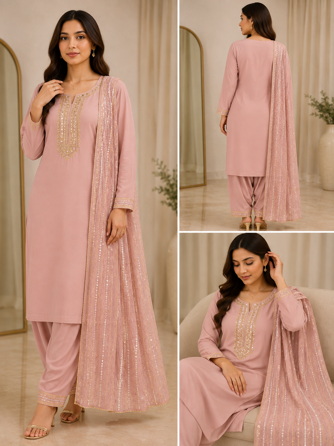 BRIT 3 piece chiffon collection ladies dress B727