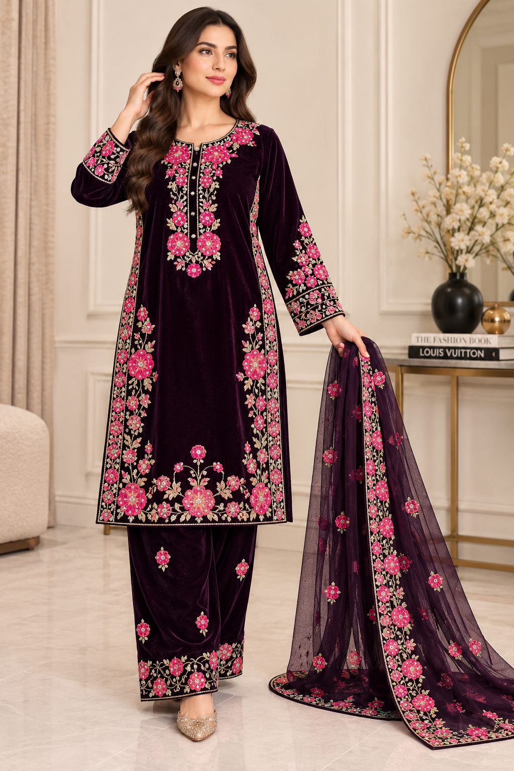Brit 3 piece luxury Valvet_81042 Pakistani ladies suit B296