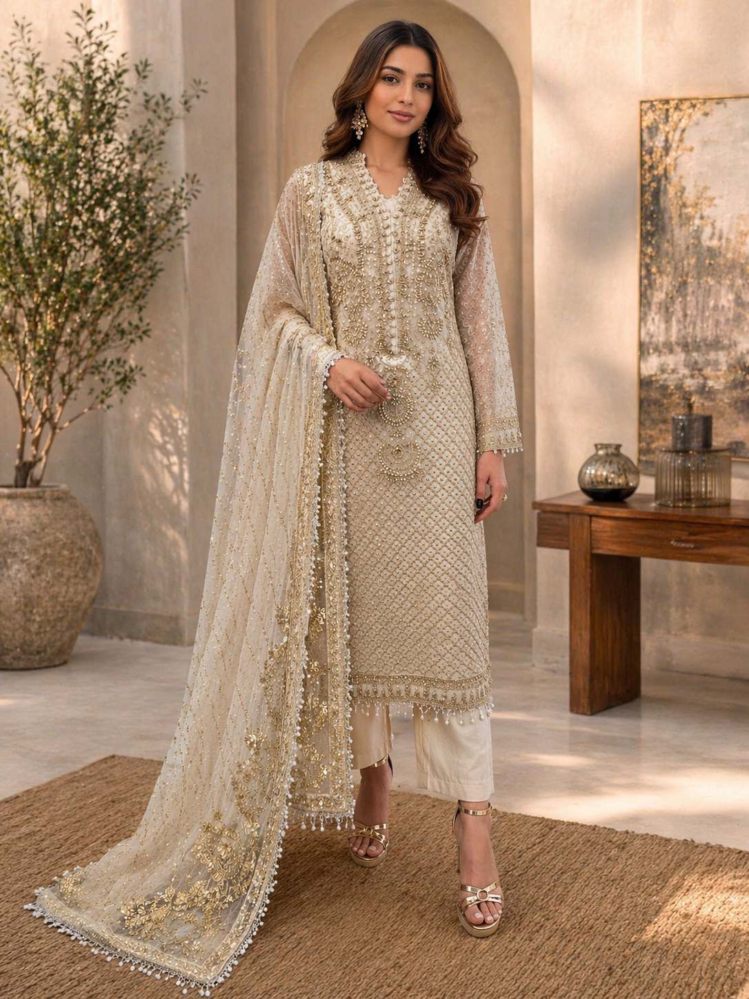 BRIT 3 piece CHIFFON Pakistani ladies suit B553.W