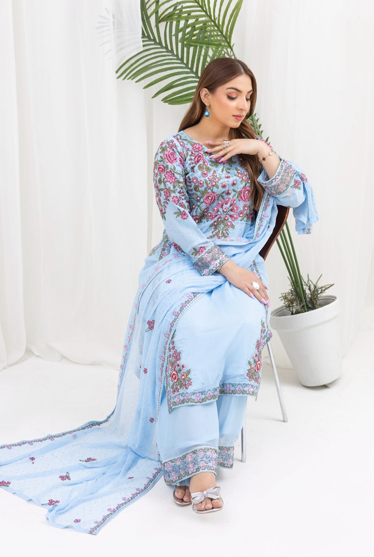 Brit 3 piece chiffon mother and daughter _100209 Ice Blue ladies suit B75