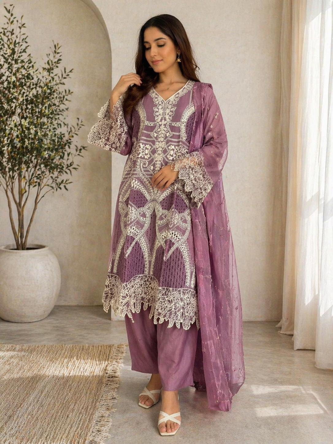BRIT 3 piece LINEN embroidered suit B545