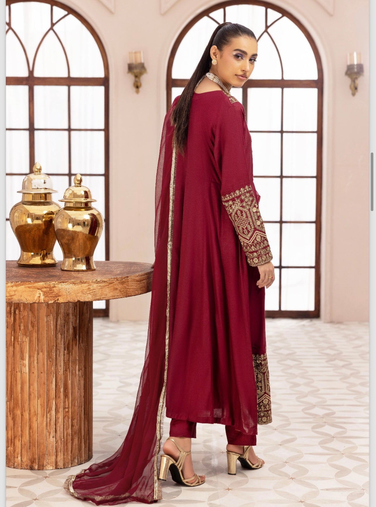 Brit 3 piece linen winter maxi Pakistani ladies suit_B308