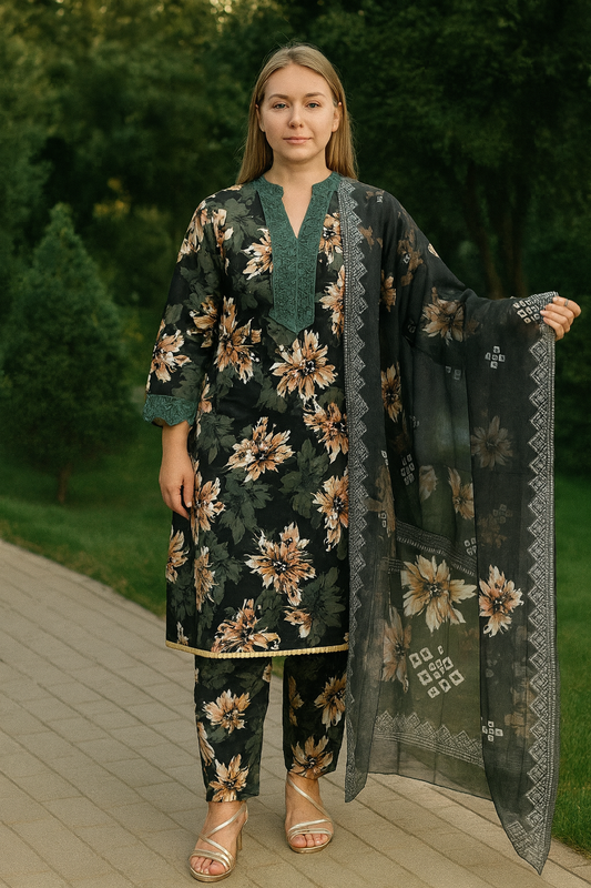 Barouque inspired 3 piece Dhanak_81042 Pakistani ladies suit black B277