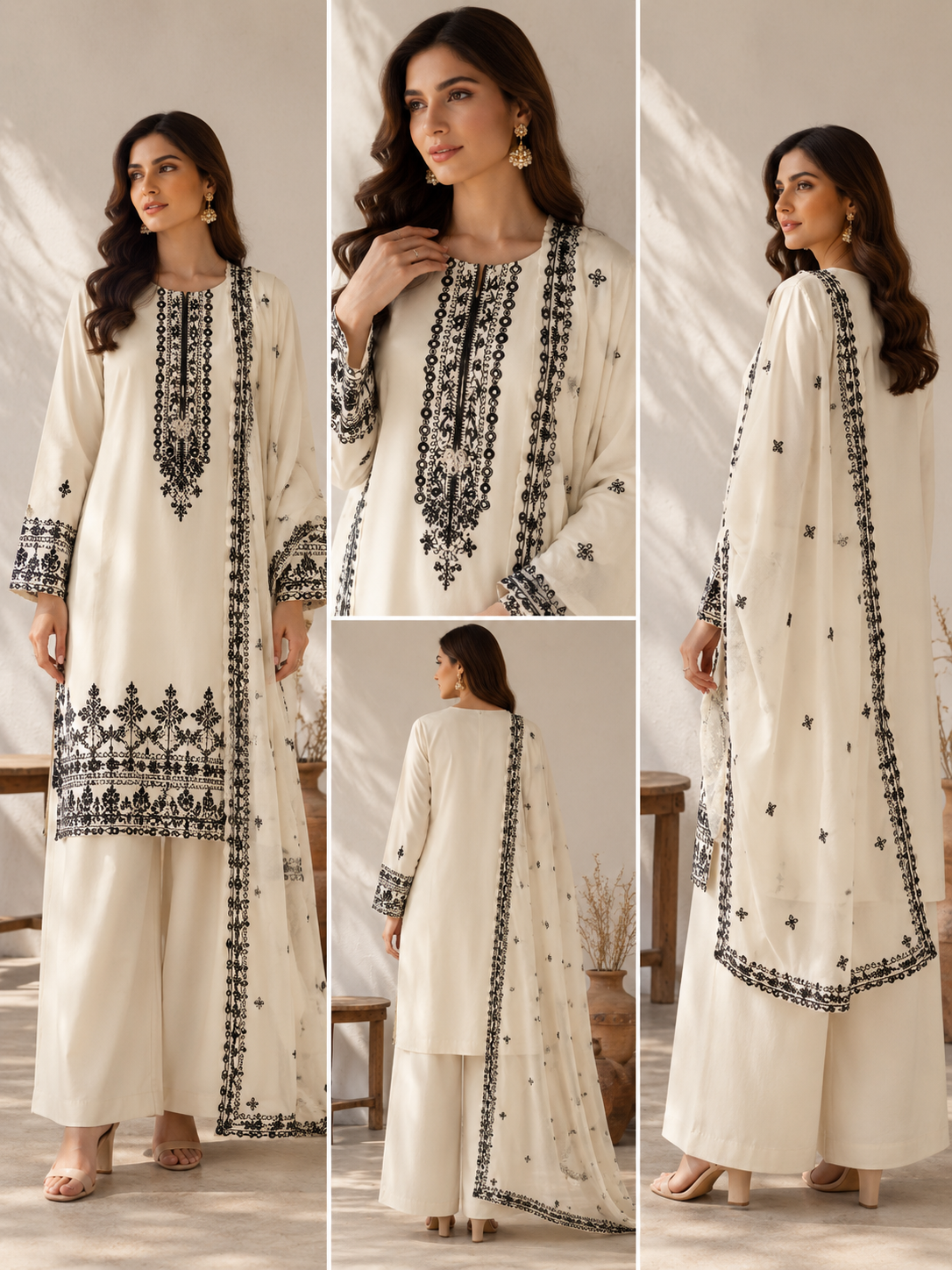 Brit 3 piece ladies embroidered Linen collection B590