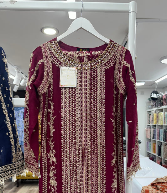 Brit 3 piece luxury chiffon_81042 Pakistani ladies suit Plum B245
