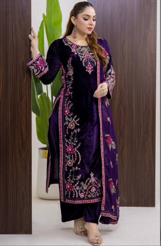 Brit 3 piece luxury Valvet_81042 Pakistani ladies suit Purple B301