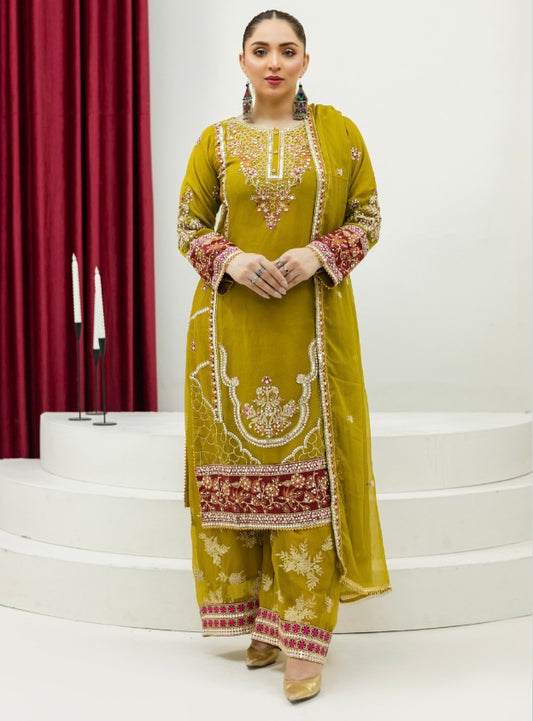 Brit 3 piece luxury chiffon_81042 Pakistani ladies suit orange B270