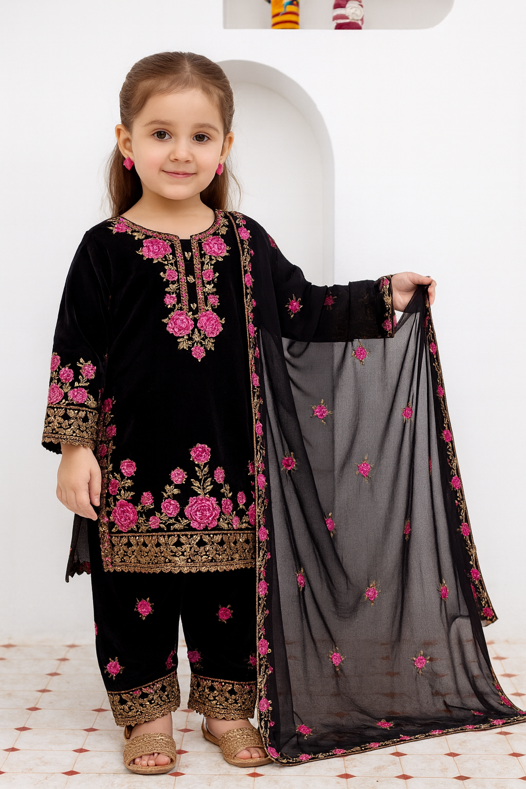 Brit 3 piece Kids luxury Valvet_81042 Pakistani ladies suit_ KIDS B296