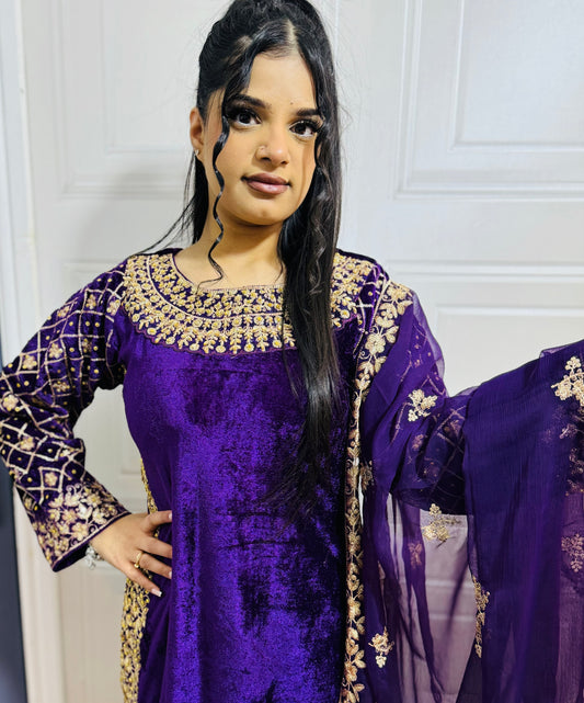 Brit 3 piece velvet_7007 Pakistani ladies suit purple B43