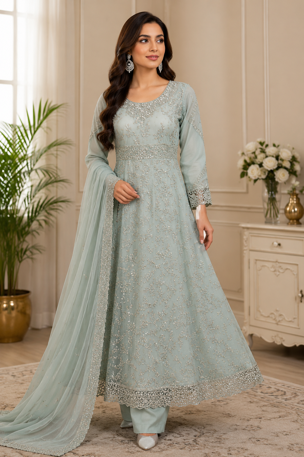BRIT 3 piece luxury Designer chiffon ladies Maxi dress B665