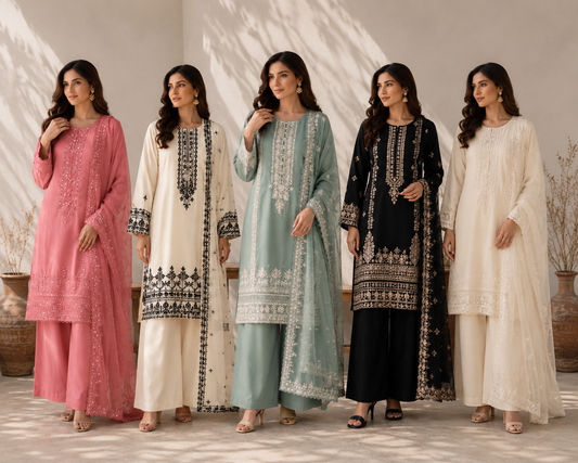 Brit 3 piece ladies embroidered Linen collection B590