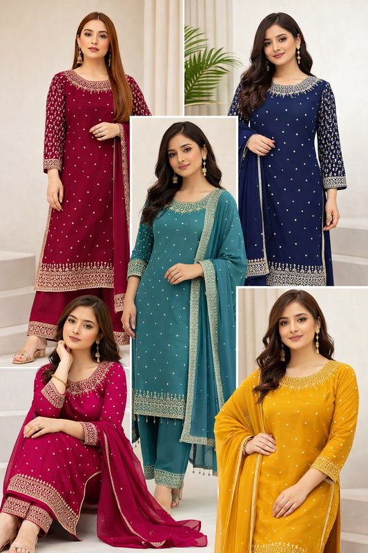 BRIT 3 piece Mother and daughter luxury Chiffon _81042 Pakistani ladies suit B522