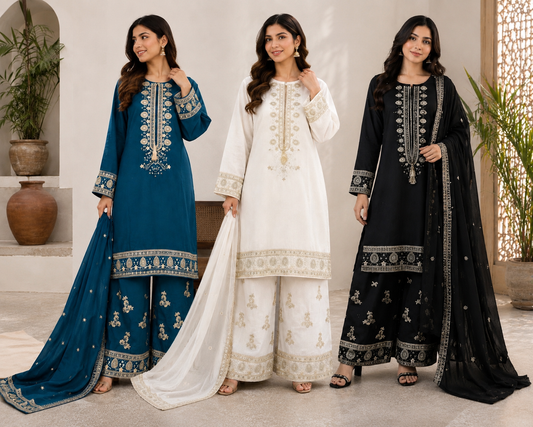 BRIT 3 piece LINEN embroidered suit B543