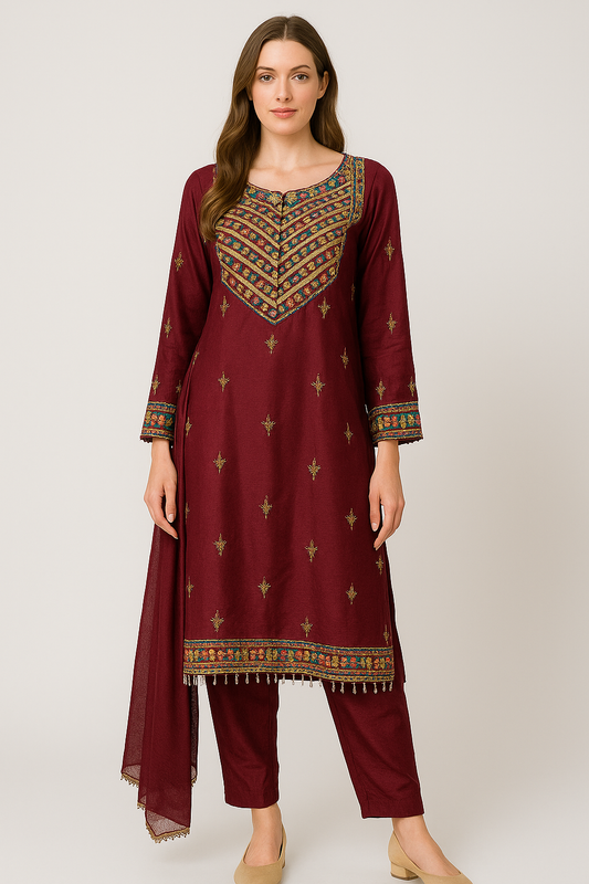 Brit 3 piece velvet_6021 Pakistani ladies suit mehroon B16