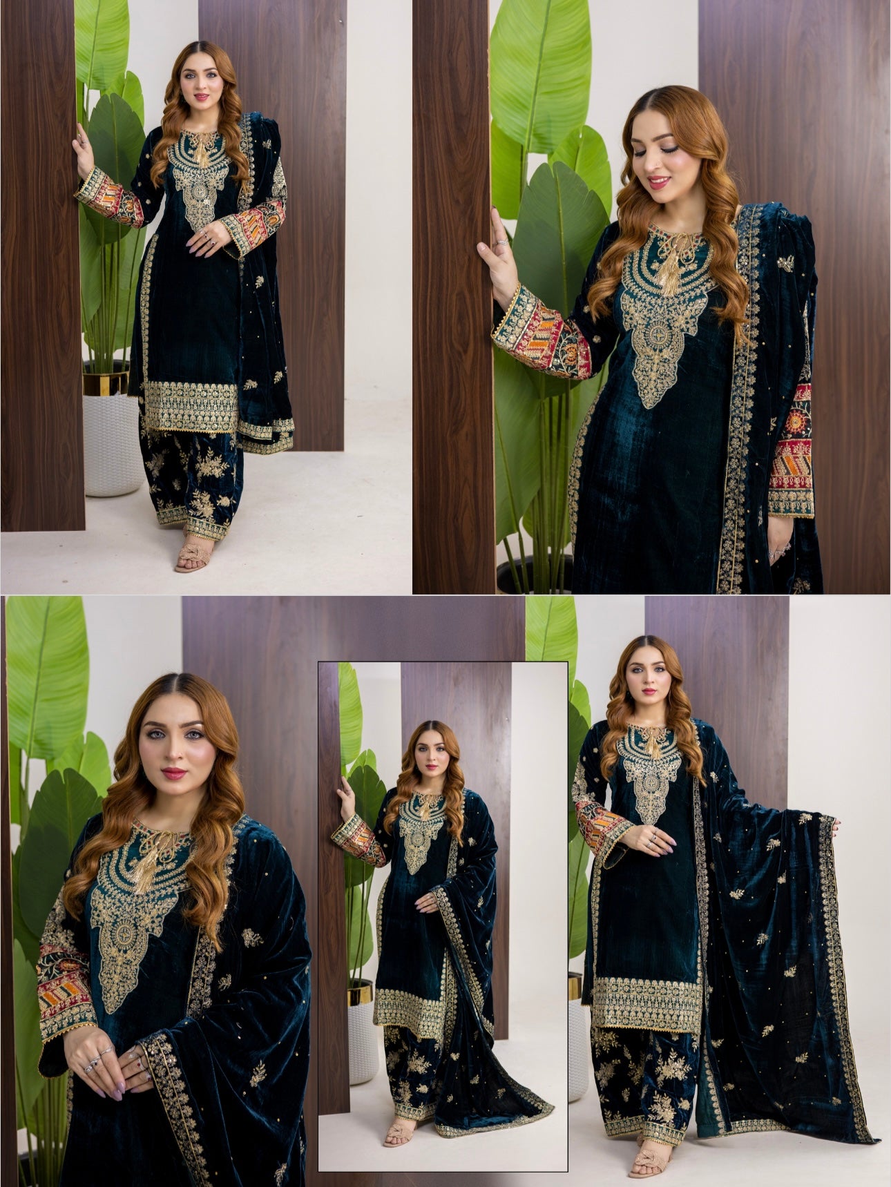 Brit 3 piece luxury Valvet_81042 Pakistani ladies suit teal B292
